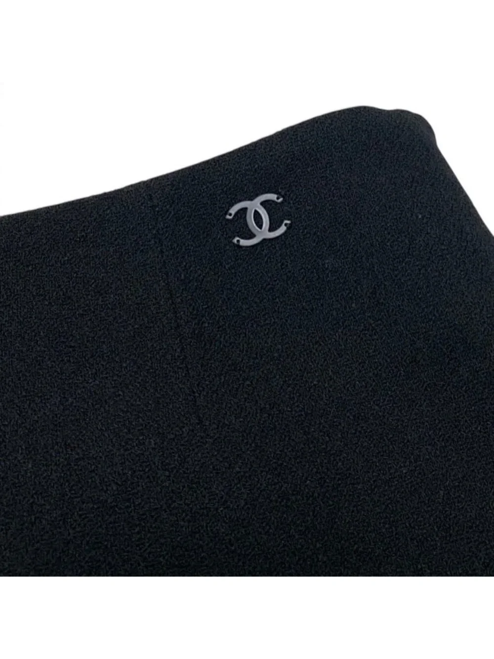 Chanel Knee Length Skirt CC Logo Pencil Wool Black 36